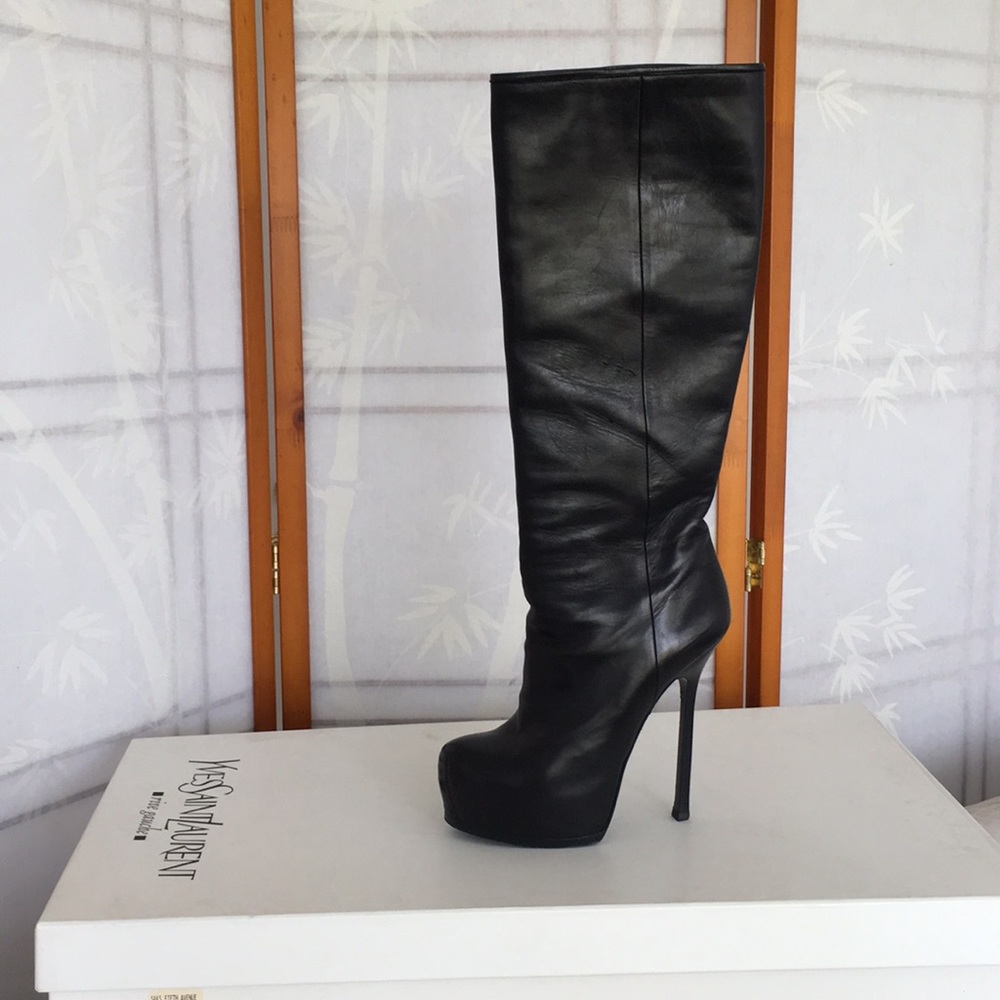 YSL Yves Saint Laurent Tribtoo Leather Platform Boots High Heels Size 38 (US 8) - Picture 3 of 14